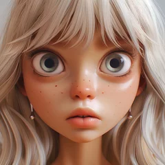Fotobehang Una impresionante ilustración generada por IA de una chica con inmensos ojos grises © patypixie