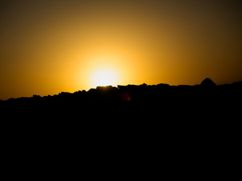 Sunset in the mountains of the Sinai Peninsula. Sunrise over the mountains.