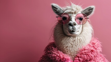 cute lama wearing pink sunglasses