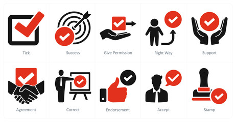 A set of 10 checkmark icons as tick, success, give permission - obrazy, fototapety, plakaty