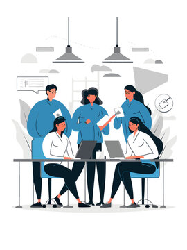 recommend clip art: Vector Illustration of a Team of a Tech Support Team Troubleshooting Software Issues for Clients, Vector Art