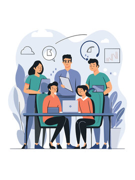 recommend clip art: Team of a Tech Support Team Troubleshooting Software Issues for Clients, Vector Illustration