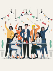Vector Illustration of a Team of an Office Celebrating a Diversity and Inclusion Month With Events and Decorations, Vector Art