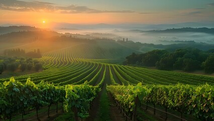 Iconic Tuscany Vineyards at Sunrise: Home to Italy's Finest Wines. Concept Tuscany, Vineyards,...