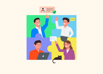 Obraz premium Recruit New Team Member. People Characters Choosing Best Candidate for Job. Human Resource Management and Hiring Concept. Flat Isometric Vector Illustration.