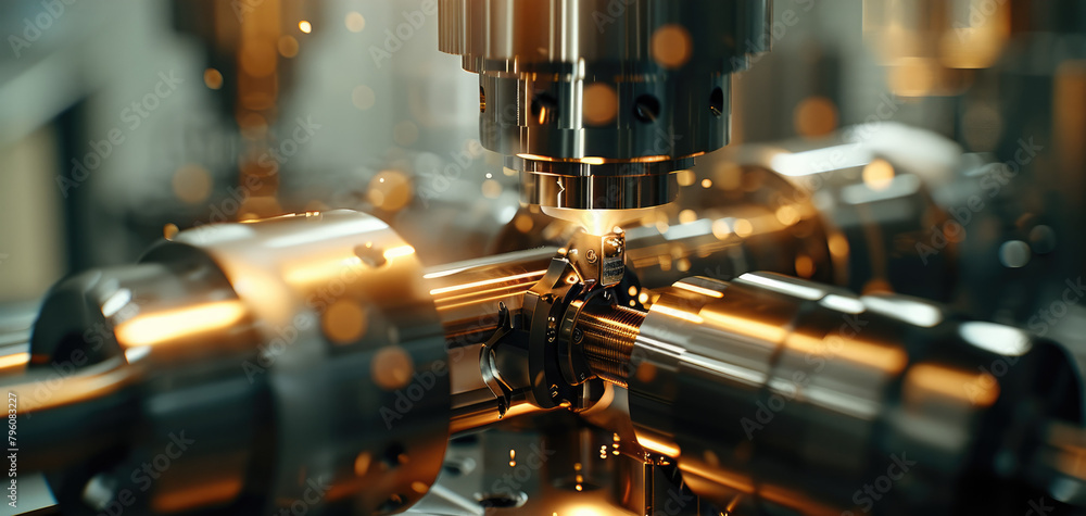 Poster a close-up shot of a precision milling machine at work. generative ai.