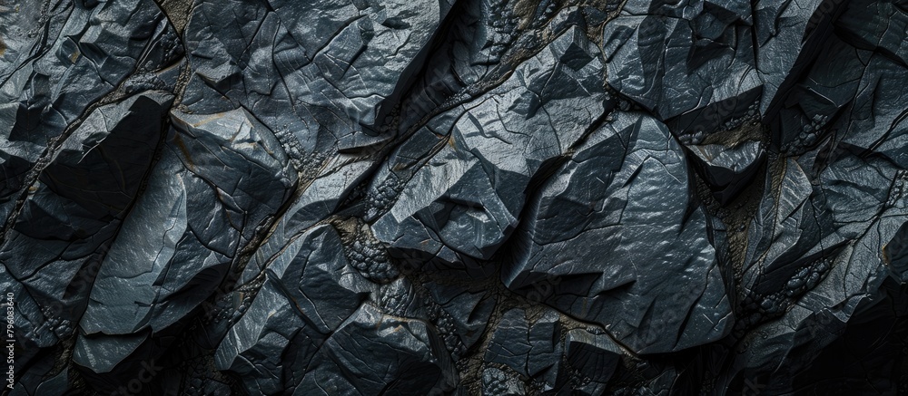 Poster detailed view of a dark bedrock outcrop with intricate patterns