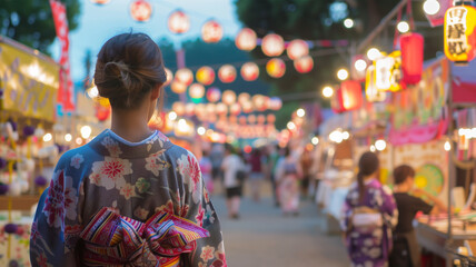 Fototapeta premium 夏祭りを楽しむ浴衣の女性