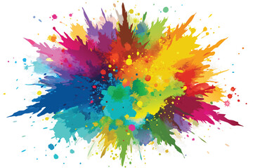 colorful rainbow holi paint color powder explosion vector, isolated wide white panorama background