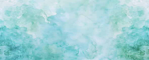 Obraz premium Blue teal watercolor paint splash or blotch background with fringe bleed wash and bloom design, blobs of paint and old green vintage watercolor paper grain texture. Turquoise and white color sky art