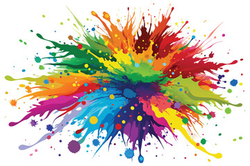 colorful rainbow holi paint color powder explosion vector, isolated wide white panorama background