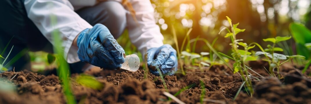 Geologists analyze soil samples in environmental assessments to determine the health of ecosystems and the impact of human activities on natural landscapes, science concept