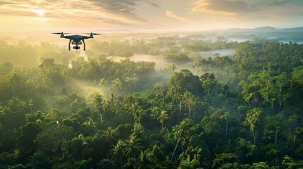 Fototapeta premium In environmental conservation, drone technology is being innovated to monitor wildlife and track illegal activities such as poaching and deforestation, aiding in the protection of natural habitats, sc