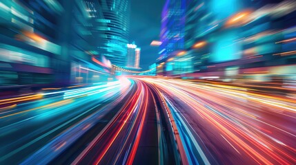 Obraz premium City street light background, night, movement on highway road, blurred image. generate ai