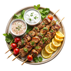 platter of grilled lamb skewers