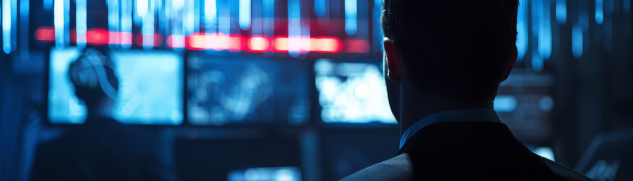 Cyber heist scene, man bypassing security, stark lighting, tight focus