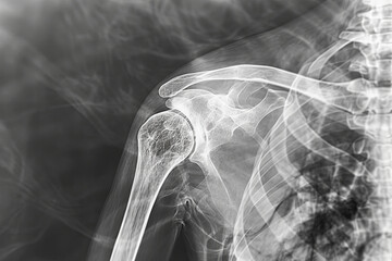 Radiograph depicting artificial joint replacement of the shoulder - obrazy, fototapety, plakaty