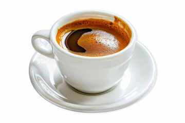 Freshly brewed espresso in white cup, isolated
