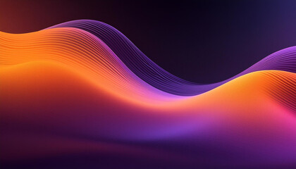 Glowing Color Wave: Grainy Gradient Background in Purple Orange - obrazy, fototapety, plakaty