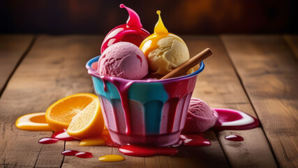 The coolness of joy: multicolored ice cream. 