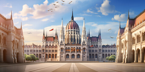 Budapest Hungary Parliament Building on the Danube river Beautiful building of Parliament in Budapest popular travel destination AI Generated

