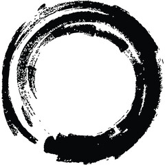 paintbrush with black ink in old style, abstract circle with brush stroke