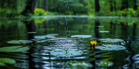 Fototapeta premium Hypnotic lake with lily pad rings emanating soothing ripple patterns across still waters