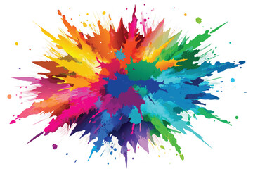 colorful rainbow holi paint color powder explosion vector, isolated wide white panorama background