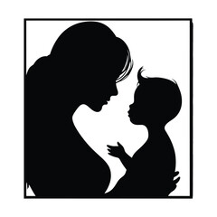 Mom and son, mother and son black silhouette.
