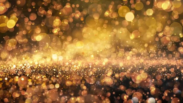 dark background with abstract blur golden lights.  glitter border on black background. seamless looping overlay 4k virtual video animation background