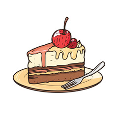 a piece of cake with a cherry on top of it