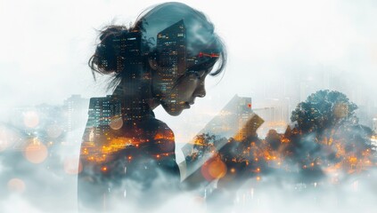 Dedicated Educator Embracing Knowledge - Double Exposure Portrait of a Teacher in Campus Setting
