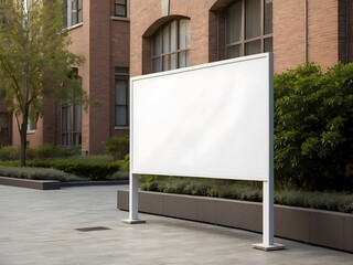 Empty white billboard sign in the courtyard design.