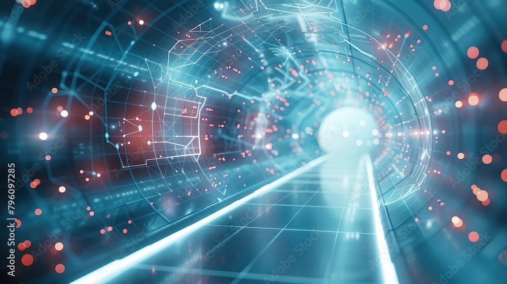 Leinwandbilder Cyber networks and data flows are depicted in a vivid manner as an example of digital connectivity and data flow. Generative AI.