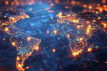 Interactive world map with highlighted financial centers, showcasing global commerce and trade dynamics