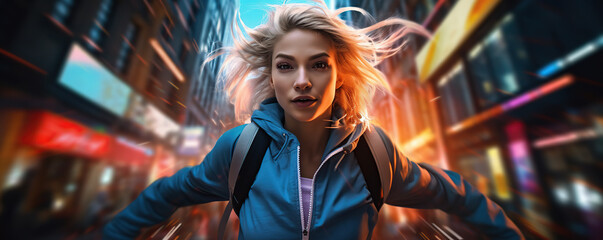 Determined Woman Running Through City During the Day