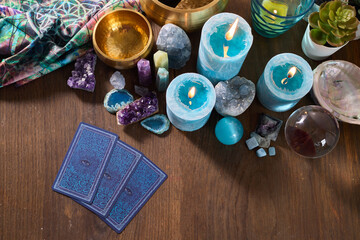 Fortune telling. Mystical Crystal and Tarot Still Life