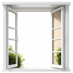 open window with green grass and sky. Cut out
