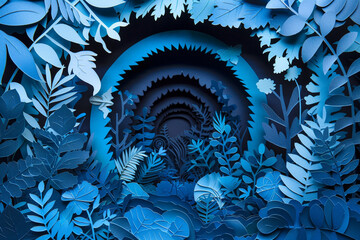 Intricate paper cut portrayal of the rabbit hole entrance surrounded by Wonderlands flora and fauna a gateway to fantasy 