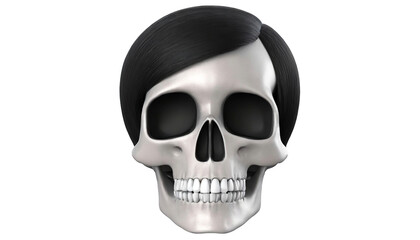 Fototapeta premium Skull with wig, hair, funny Halloween image isolated on transparent background