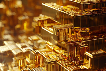 Intricate view of a gold bullion stack representing wealth and global economic power  - obrazy, fototapety, plakaty