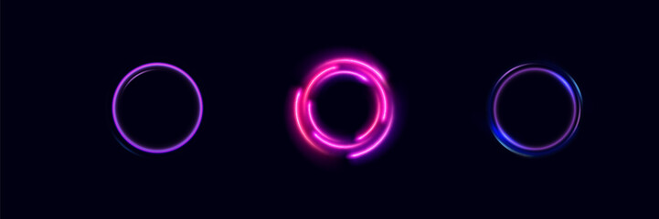 Neon swirl. Curve blue line light effect. Abstract ring background with glowing swirling background. Energy flow tunnel. Blue portal, platform. Magic circle vector.