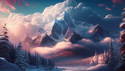 "Frozen Dreams: Ethereal Clouds Crown the Wintry Wilderness"
 - Powered by Adobe