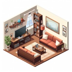 Isometric home rooms with furniture. - obrazy, fototapety, plakaty
