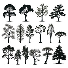 Illustration of silhouette trees set on a white background. - obrazy, fototapety, plakaty