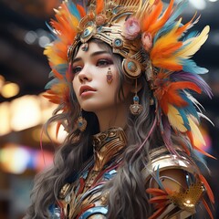 A Beautiful lady in colorful costume in a futuristic setting - obrazy, fototapety, plakaty