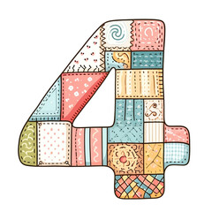 The number 4 is made up of many different pieces of fabric, creating a colorful