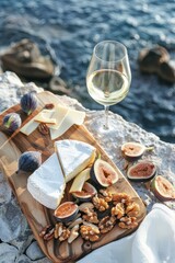 Sunny Afternoon Relaxation With Wine and Cheese by the Rocky Seaside