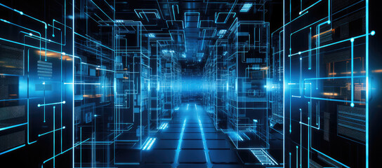 Fototapeta na wymiar Digital Cyberspace Tunnel: Technology Abstract