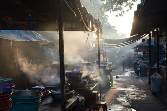 Laotian Khao Piak Sen chicken noodle soup Vientiane morning mist